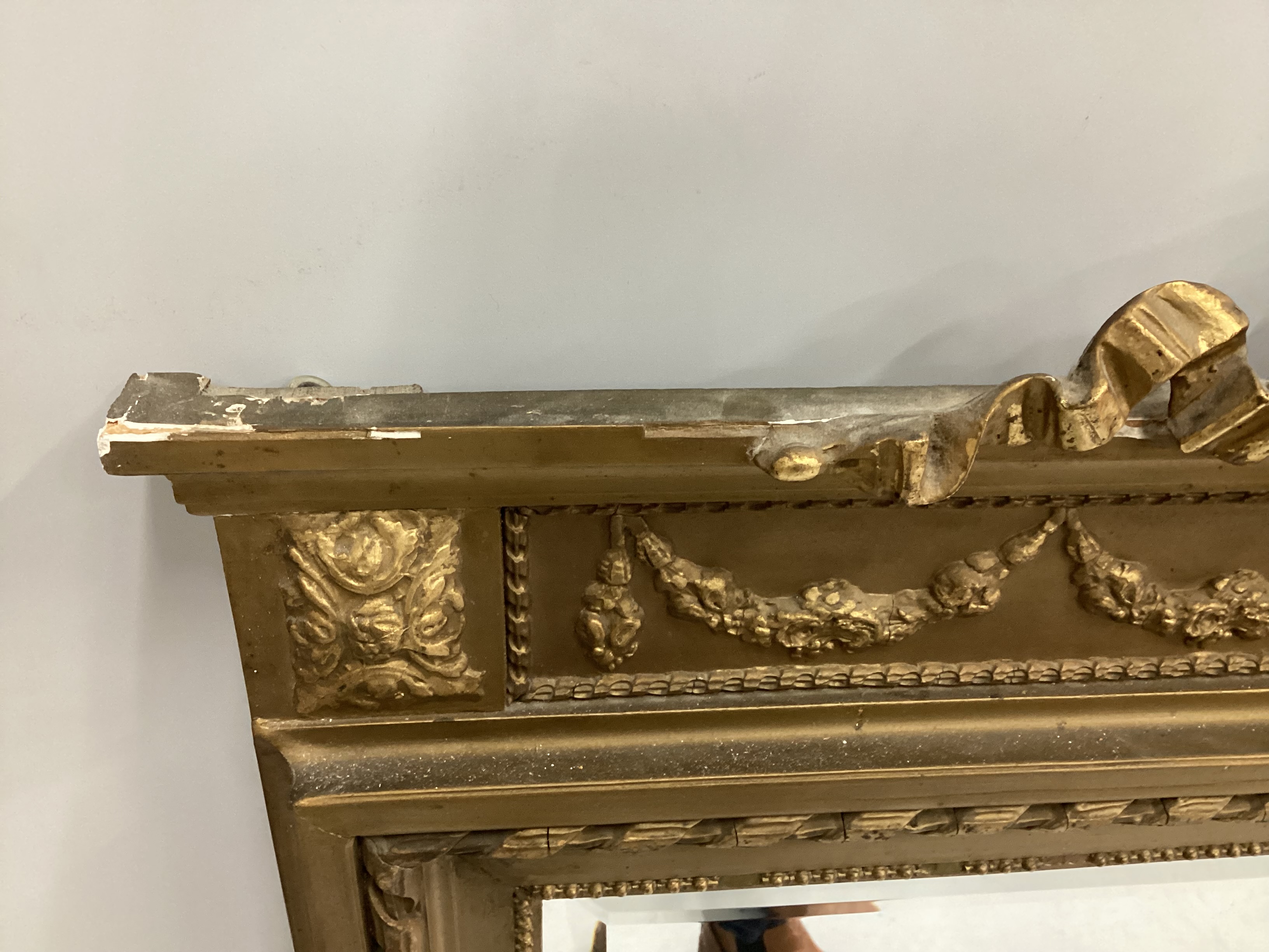 A late 19th century French giltwood and composition rectangular wall mirror, width 80cm, height 126cm